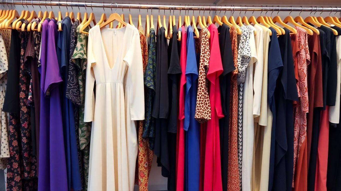 Fashionable clothing items displayed attractively.