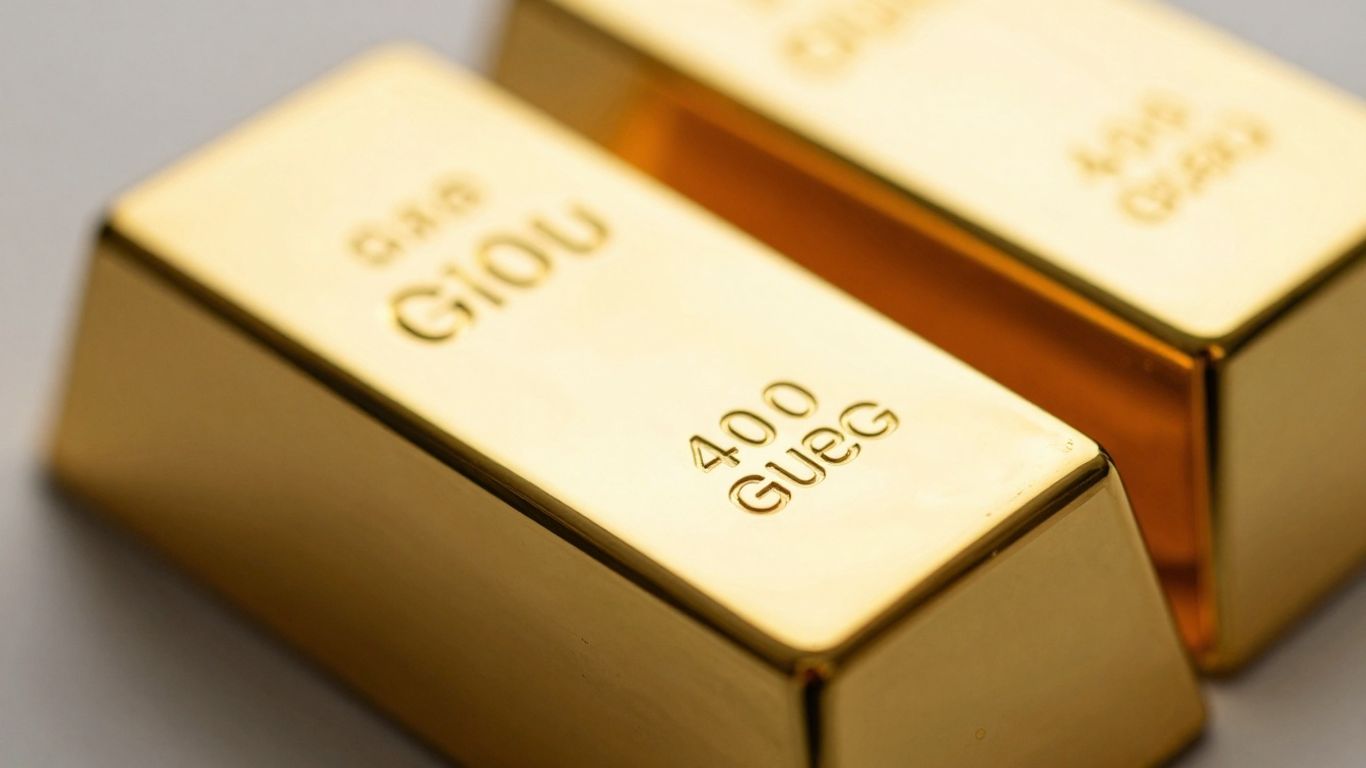 闪闪发光的、堆叠的金条。