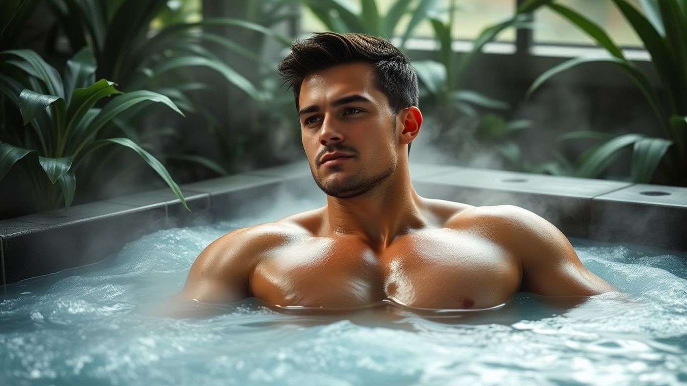 Athlète se relaxant dans un spa après l'effort.