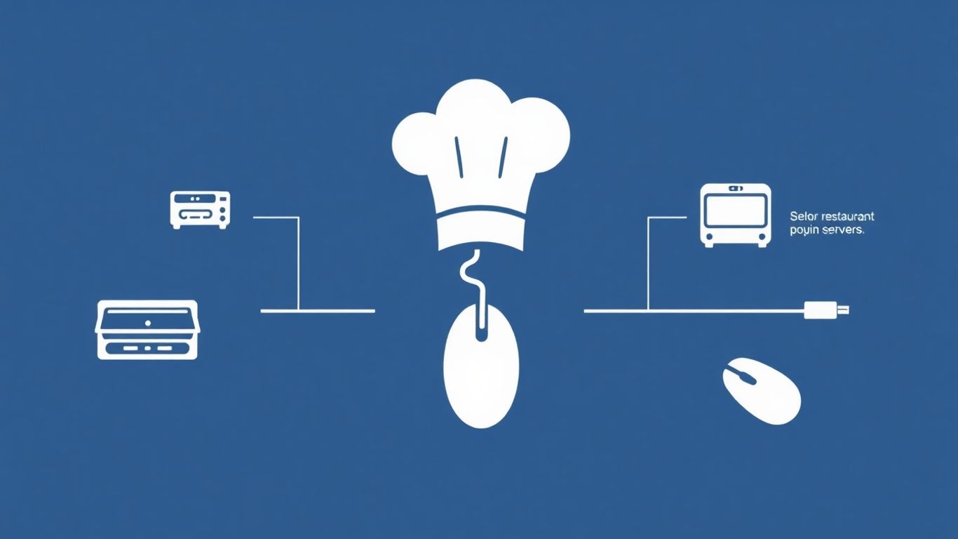Restaurant IT support infographic with chef hat and computer mouse.