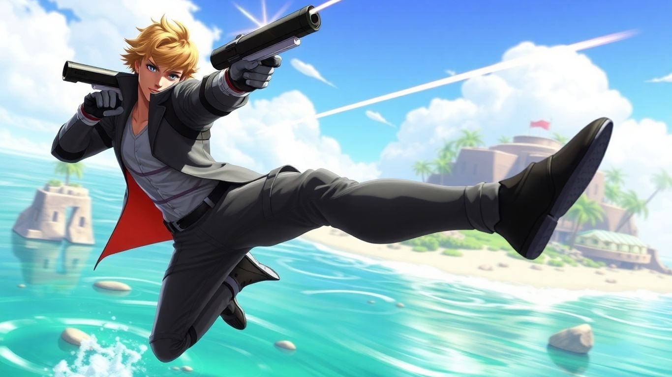 Colt en action dans Deathloop avec son arme énergétique.