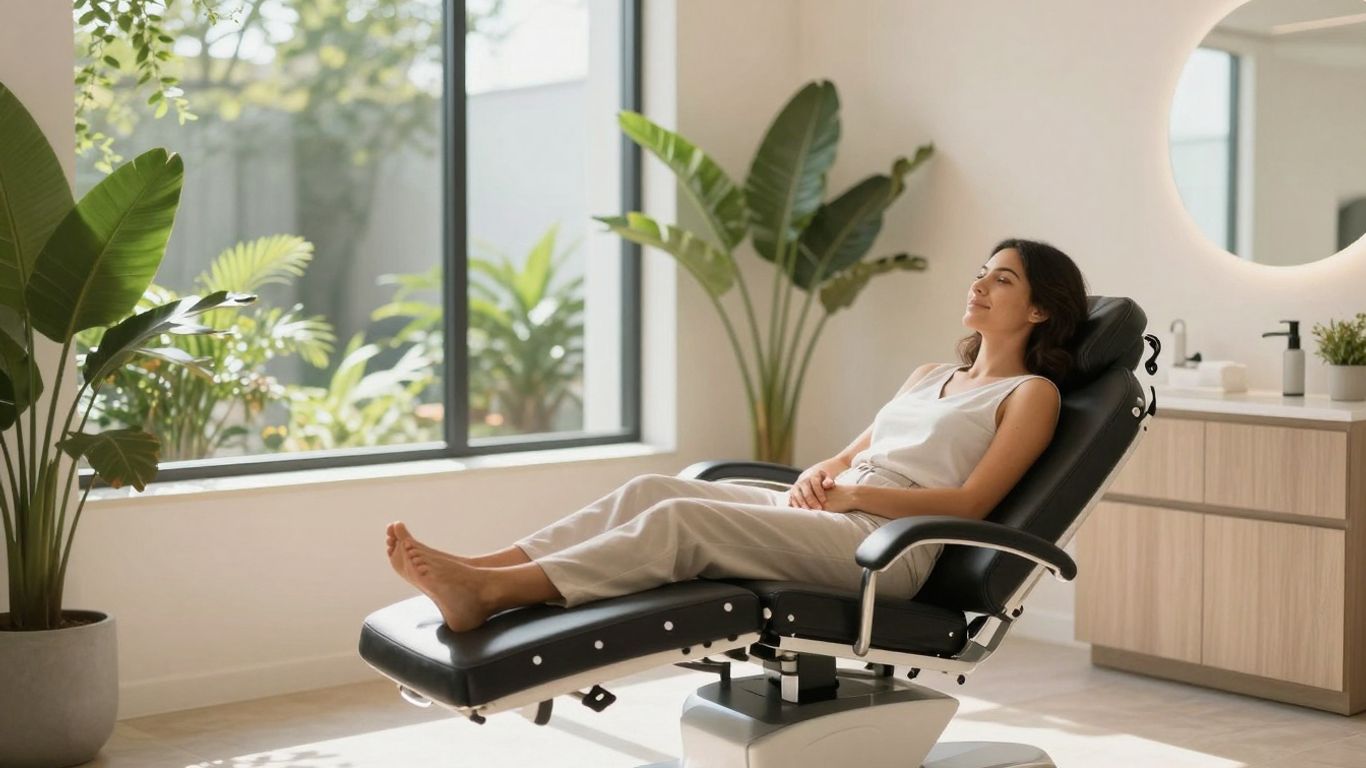 Serene med spa interior with natural light and plants.