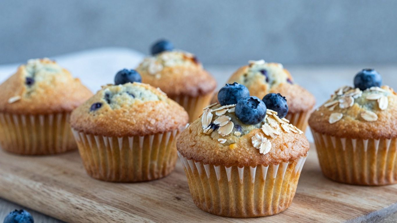 Healthy breakfast muffins on a wooden board