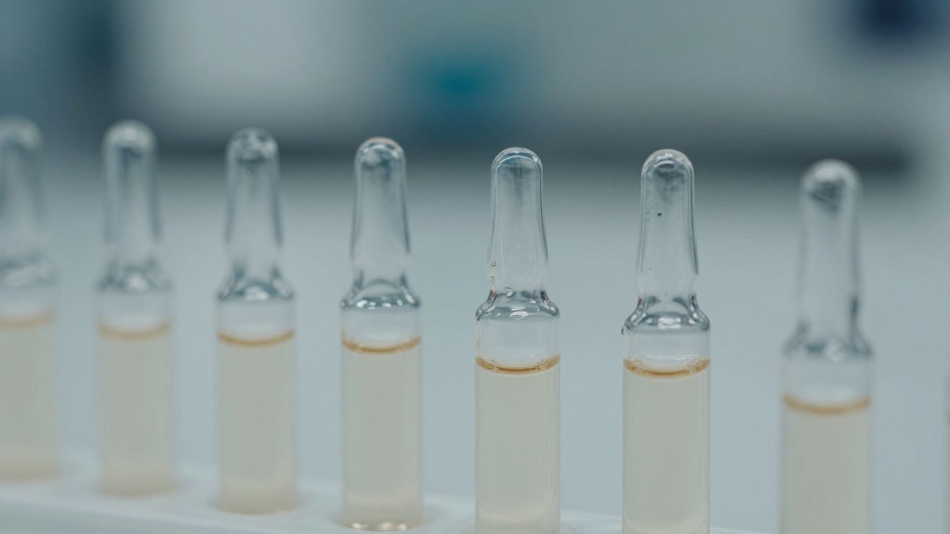 Vials of research chemicals on a lab bench.
