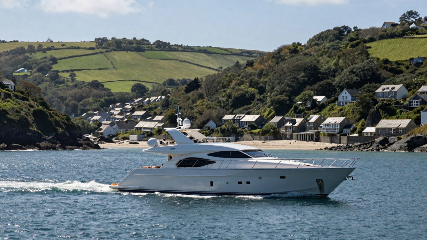 Luxury yacht sailing in Padstow harbour, Cornwall.
