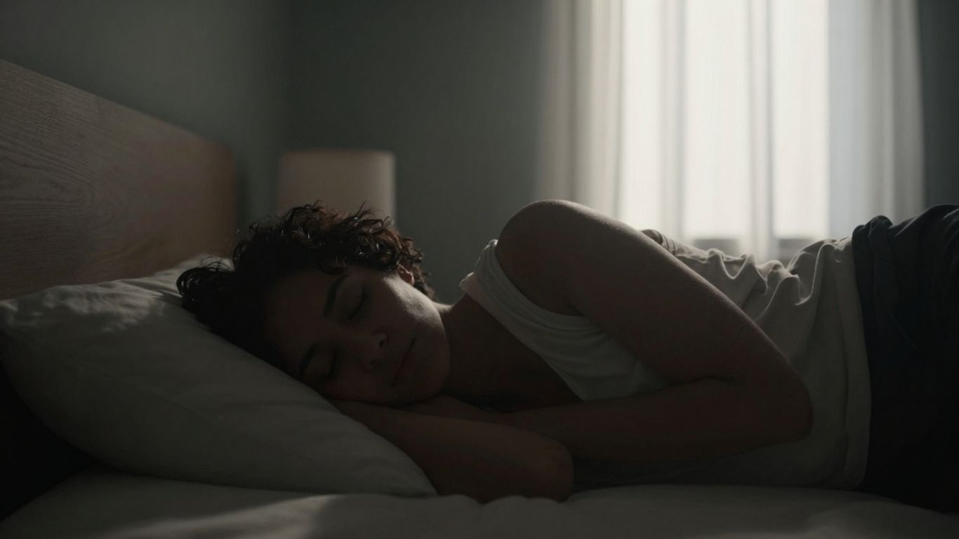 Sunlight entering a dark bedroom where someone is sleeping.