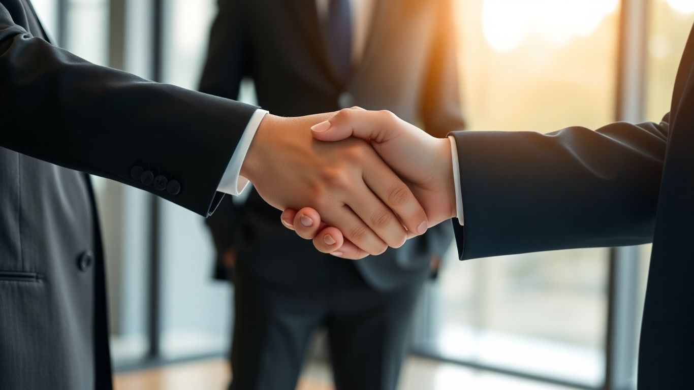 Business handshake with contract