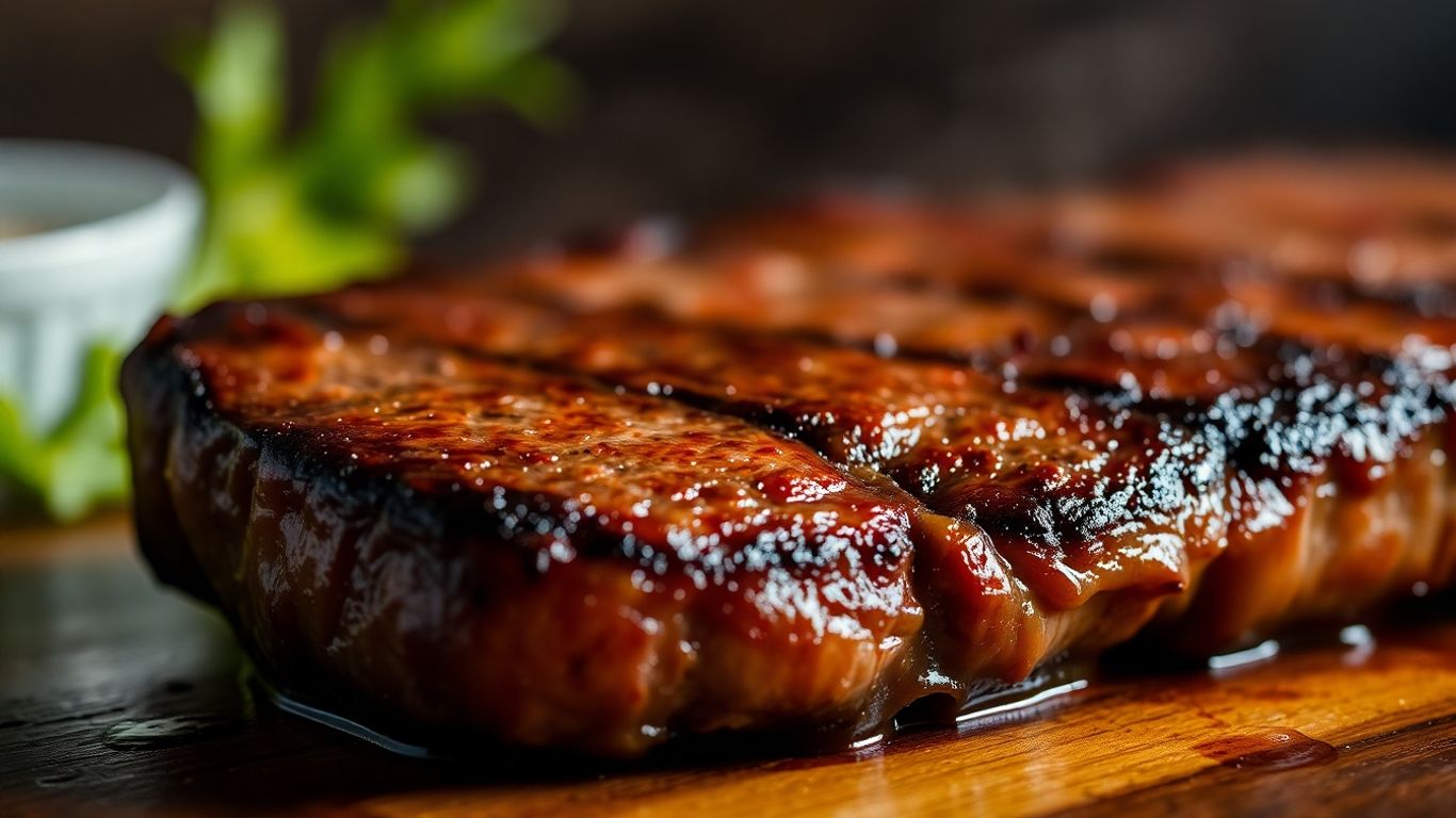 Juicy, seared steak close-up