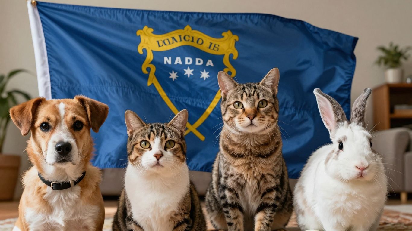 Nevada flag with pets in foreground