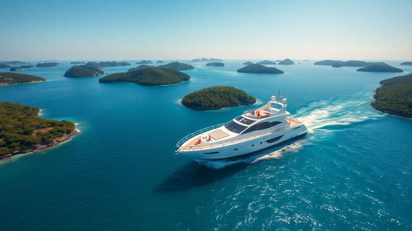 Luxury yacht cruising in blue tropical waters