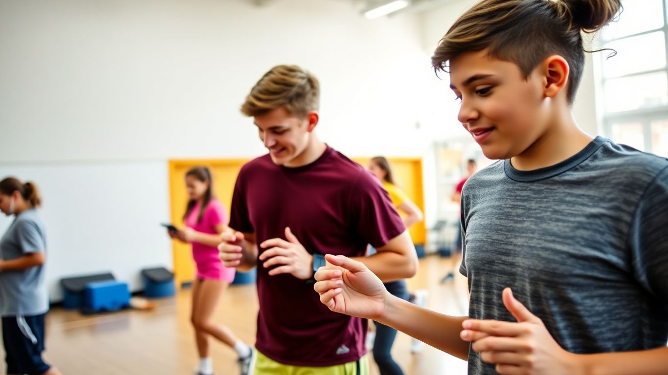 Schüler nutzen Technologie im Sportunterricht