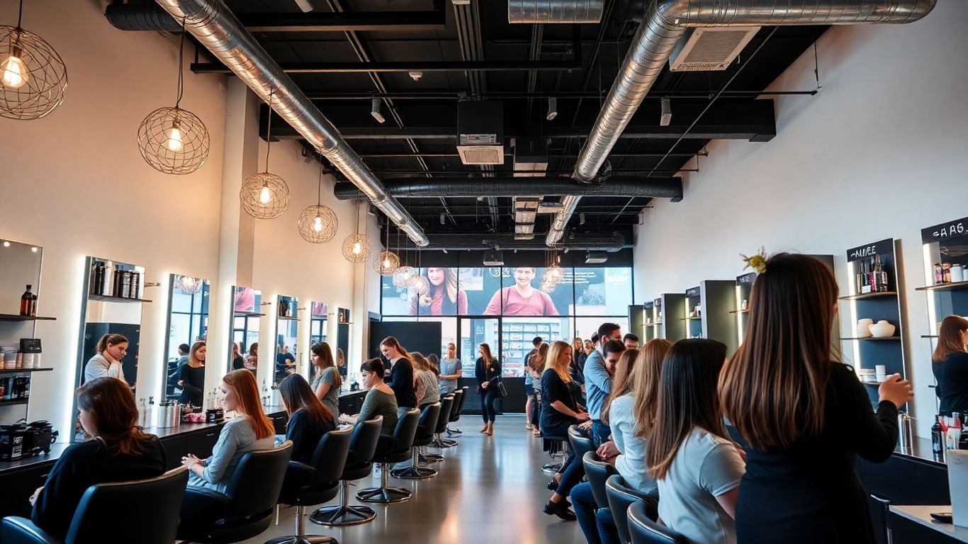 Modern Australian salon with hairdressers and clients