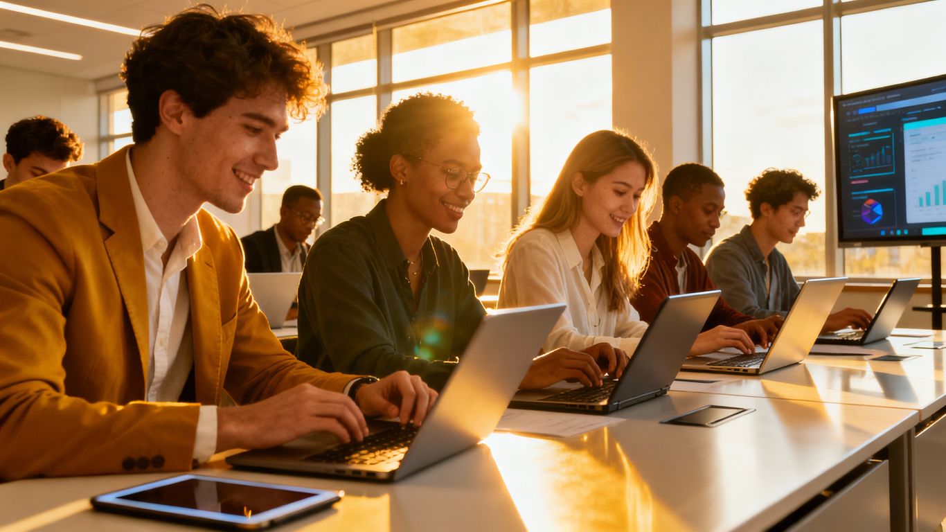 Professionals learning online for certifications.