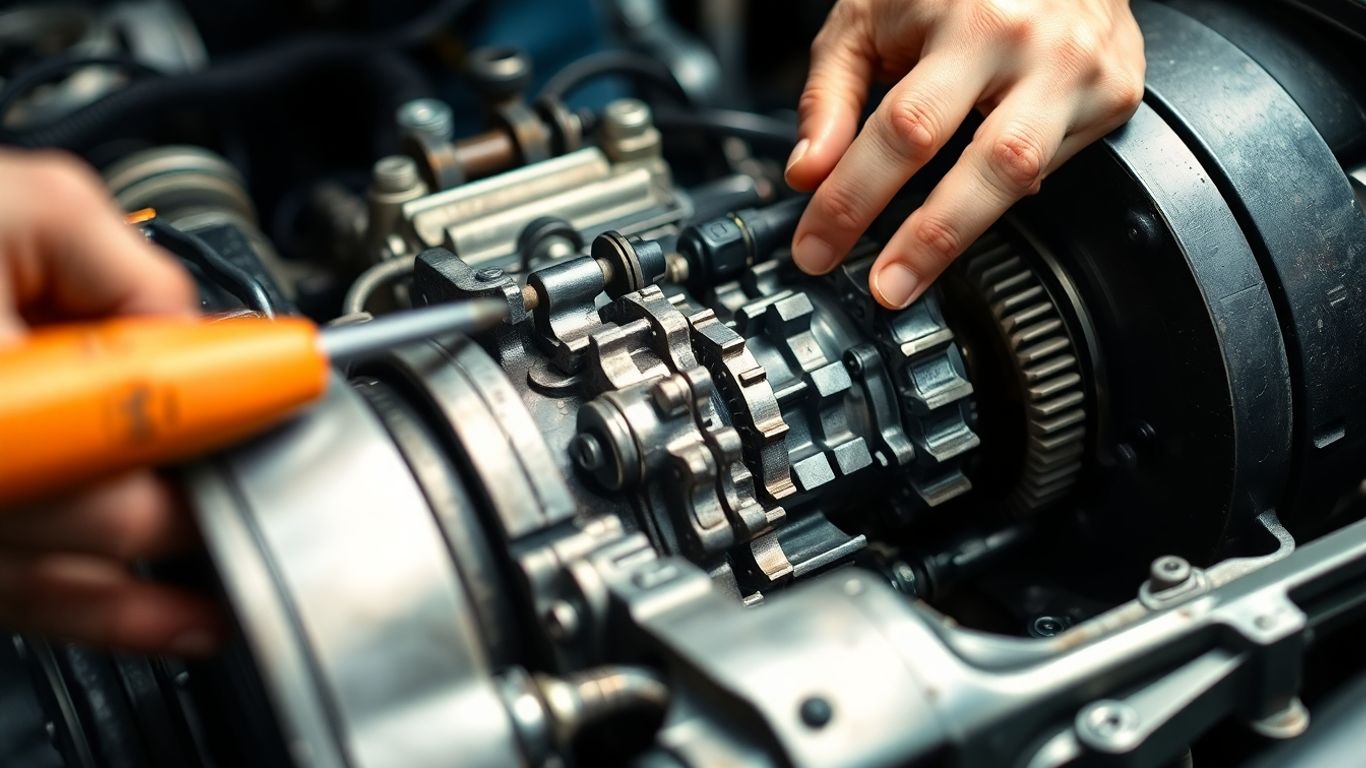 Mechanic servicing a car's auto gearbox in Brisbane.