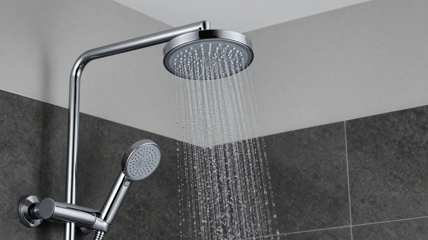 Modern bathroom shower set with rainfall head.