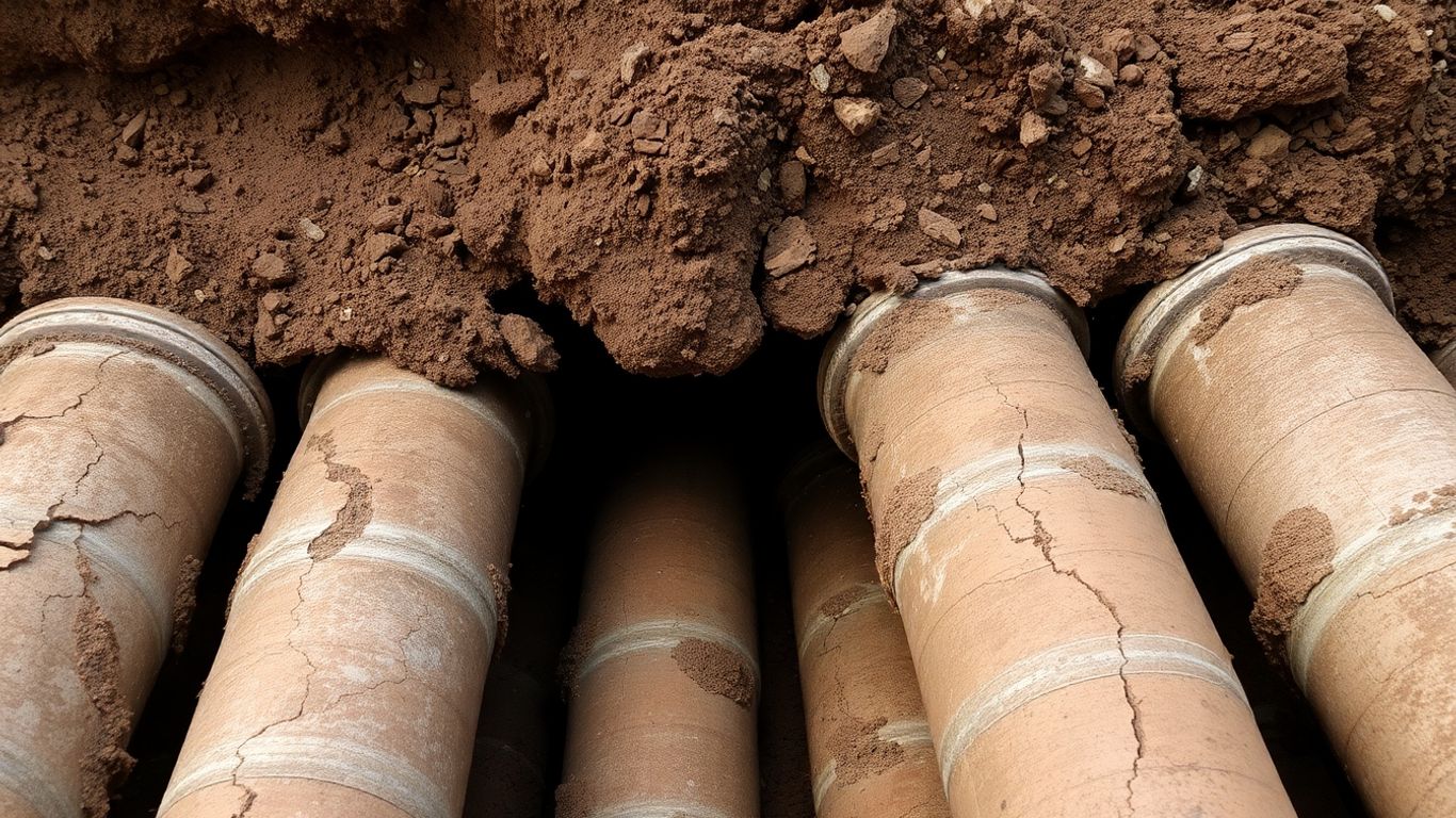 Aging underground sewer and water pipes needing excavation.