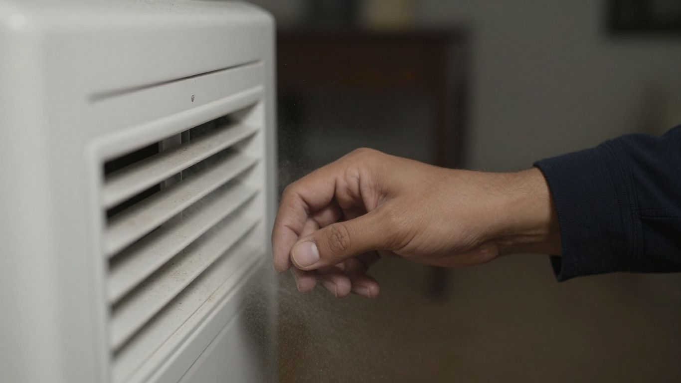 Weak airflow from HVAC vent with visible dust particles.
