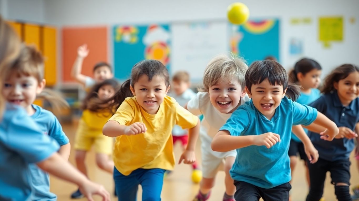 Grundschulkinder beim fröhlichen Sportunterricht