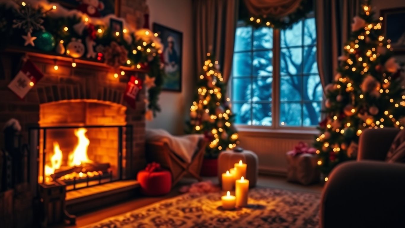Cozy winter celebration indoors with warm lights.