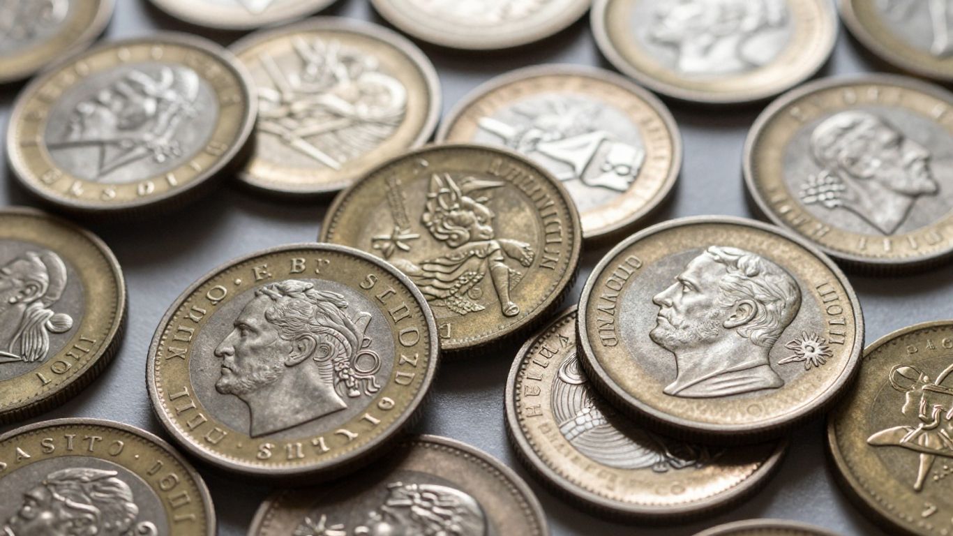 Collection of assorted coins, some shiny, some aged.