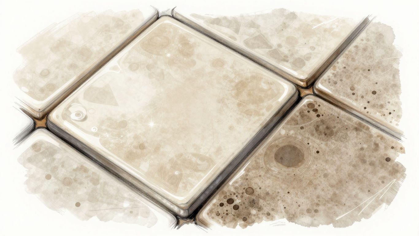 Sealed travertine tile next to unsealed tile sketch.