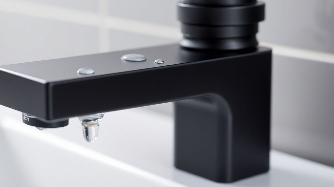 Matte black bathroom tap with modern design.