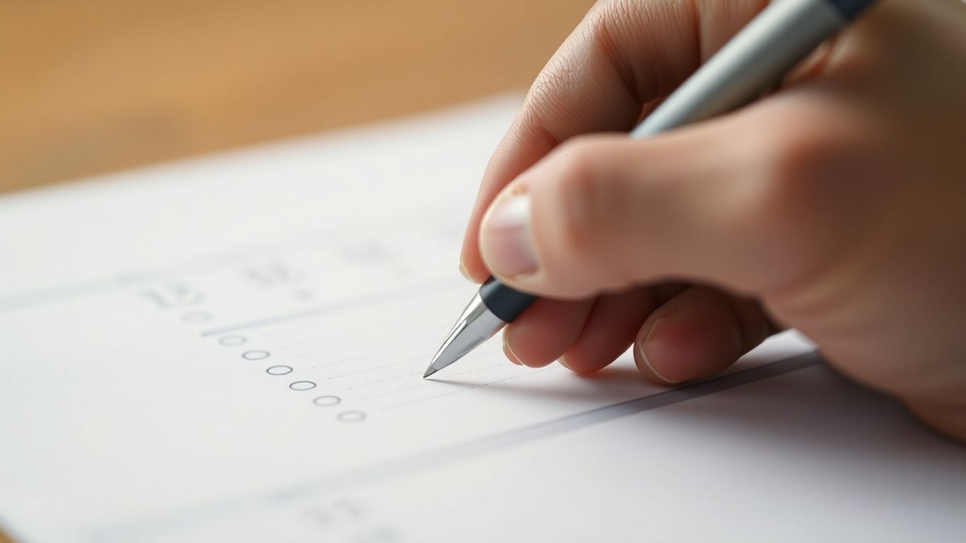 Hand with pen over paper, IELTS listening score