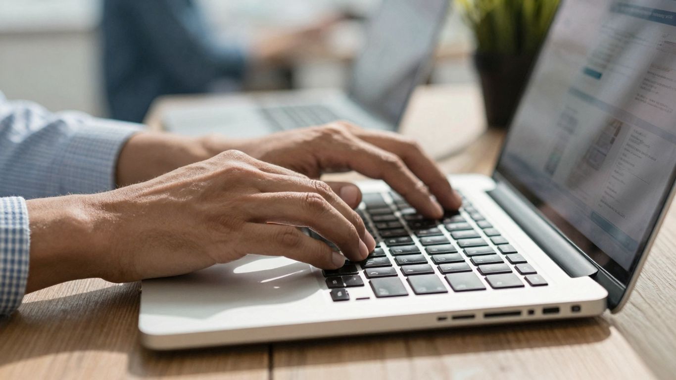 Personne tapant sur un clavier d'ordinateur portable dans un forum.