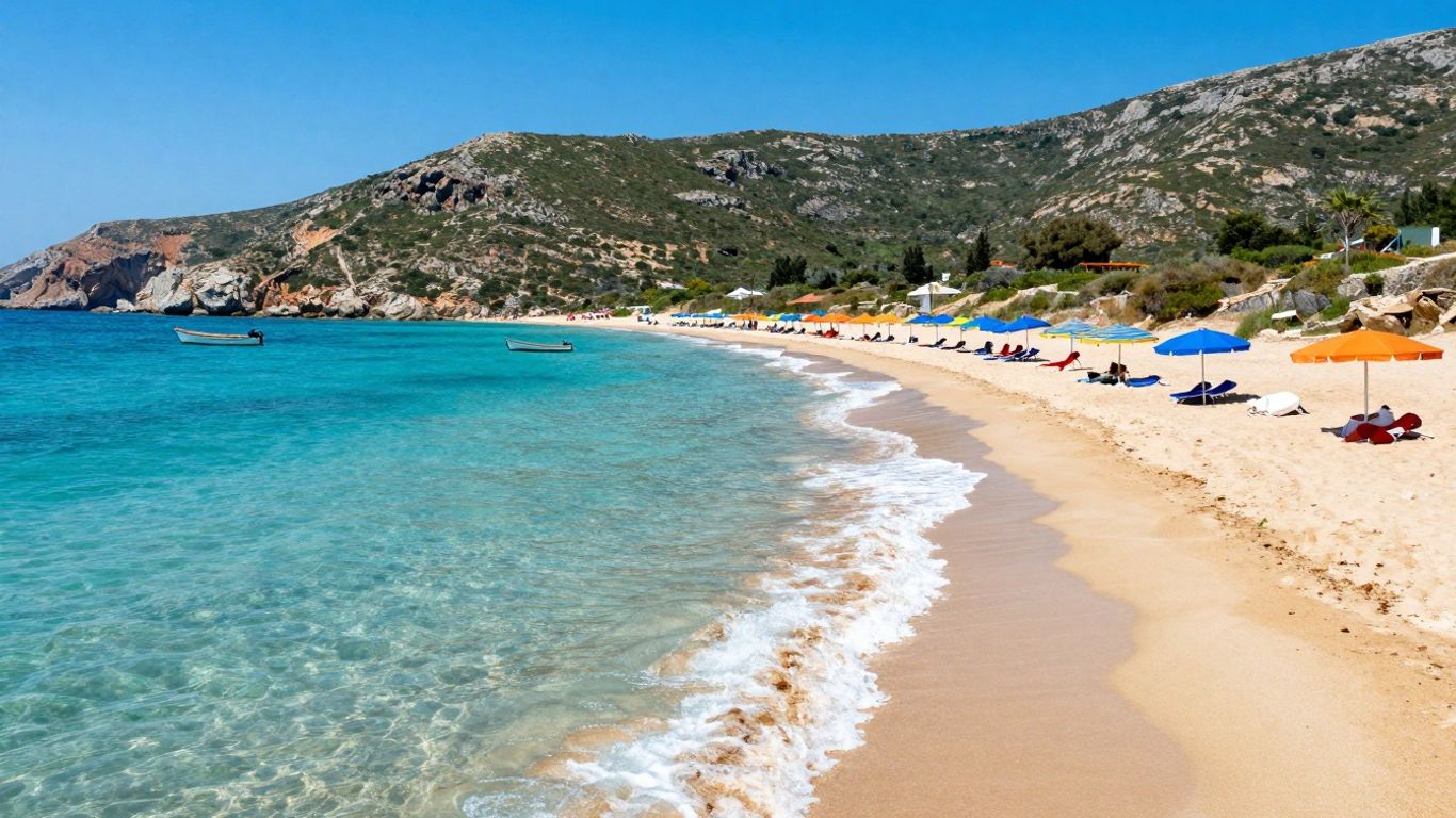 Beautiful beach in Southern Crete with clear blue water.