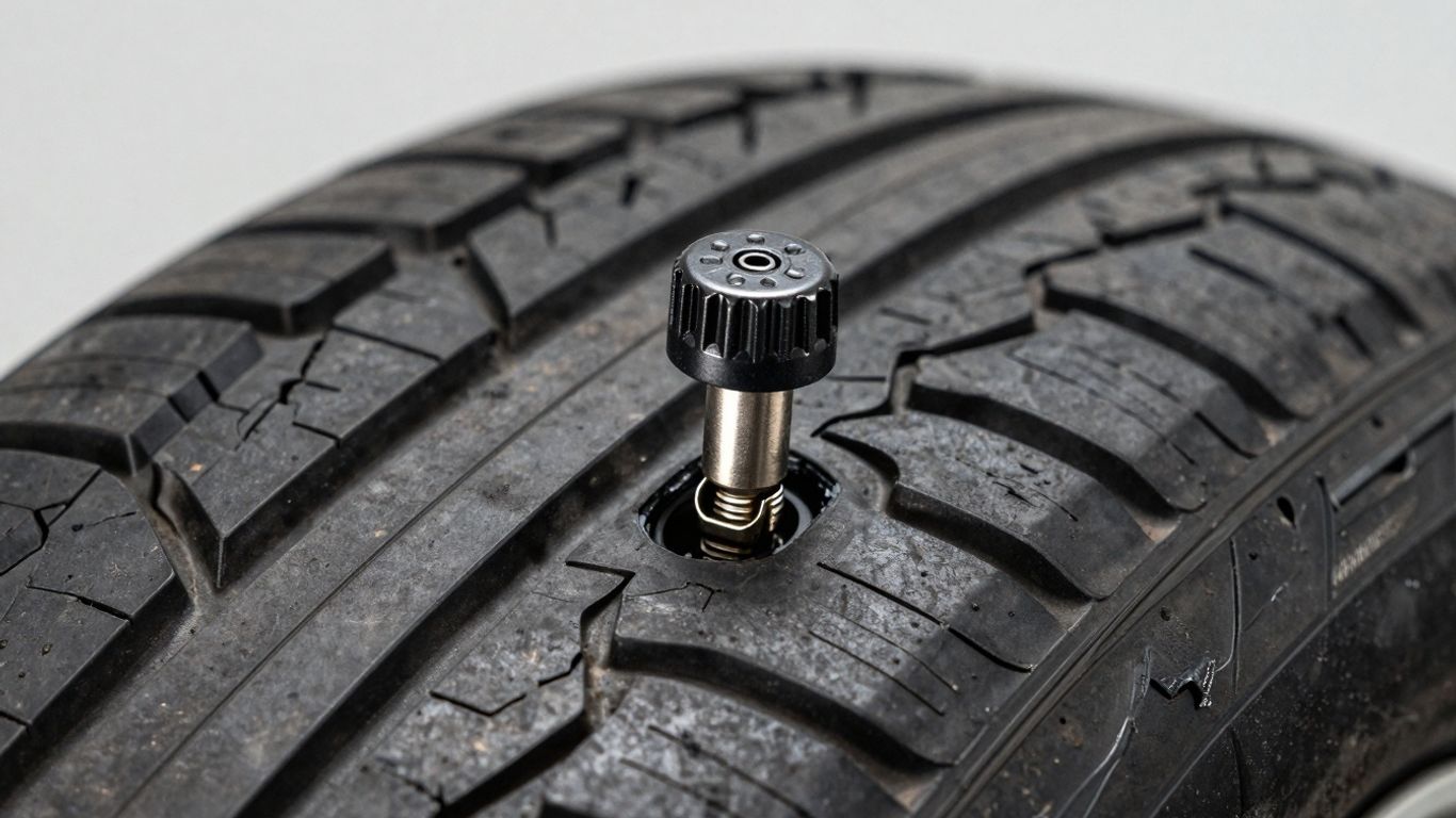 Car tire valve stem without its cap.