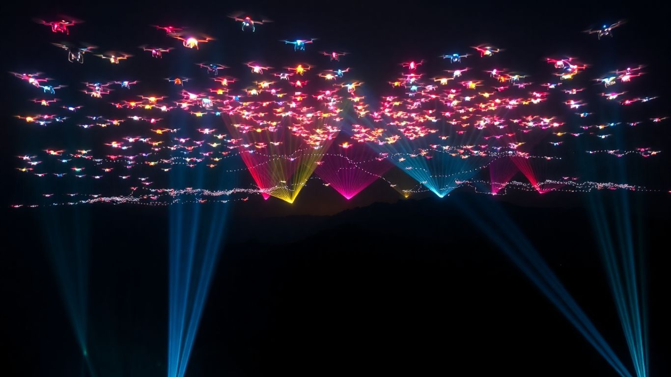 Pertunjukan cahaya drone di langit Bali