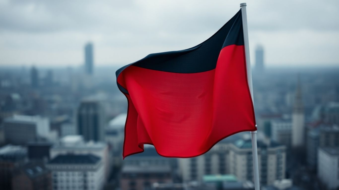 German flag with cityscape background