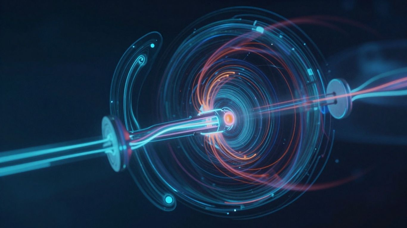 Abstract motion control visualization with flowing lines and energy.