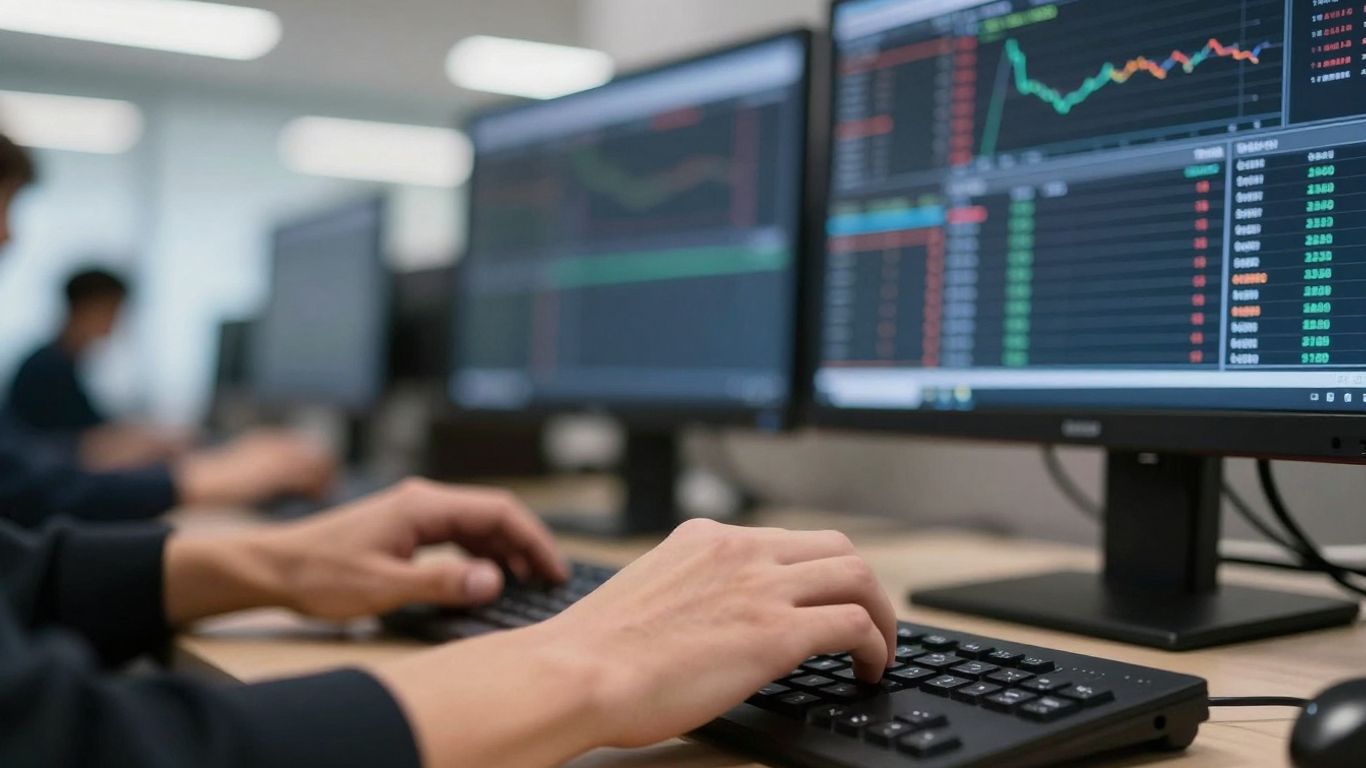 Hands actively trading on a Charles Schwab platform.