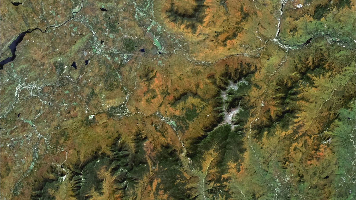 A satellite image of a mountain range
