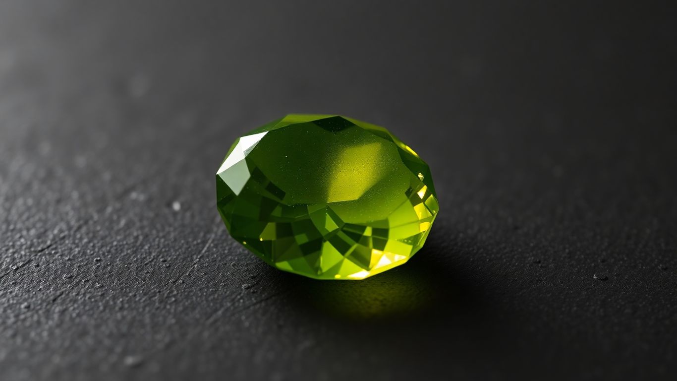Polished peridot gemstone with green glow.