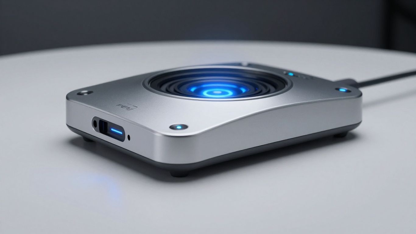 Modern PEMF therapy device with subtle blue energy glow.