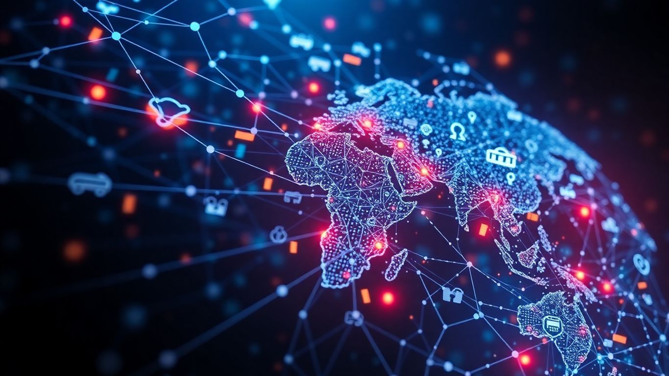 AI integration in various industries, digital networks merging with real-world elements.