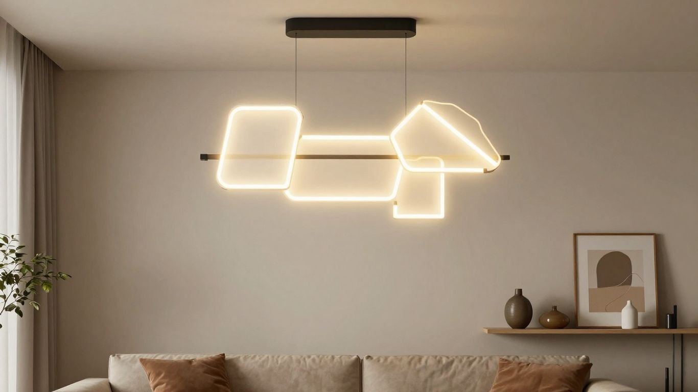 Modern modular lighting fixture in a stylish living room.