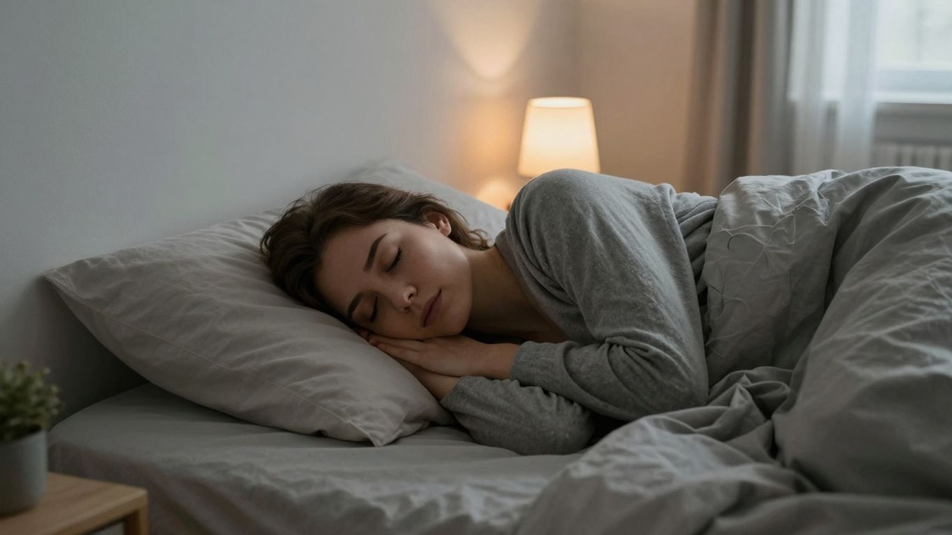 Friedliche Person schläft tief in einem gemütlichen Bett.