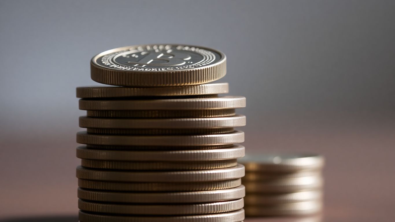 Stack of coins with a glowing top coin.