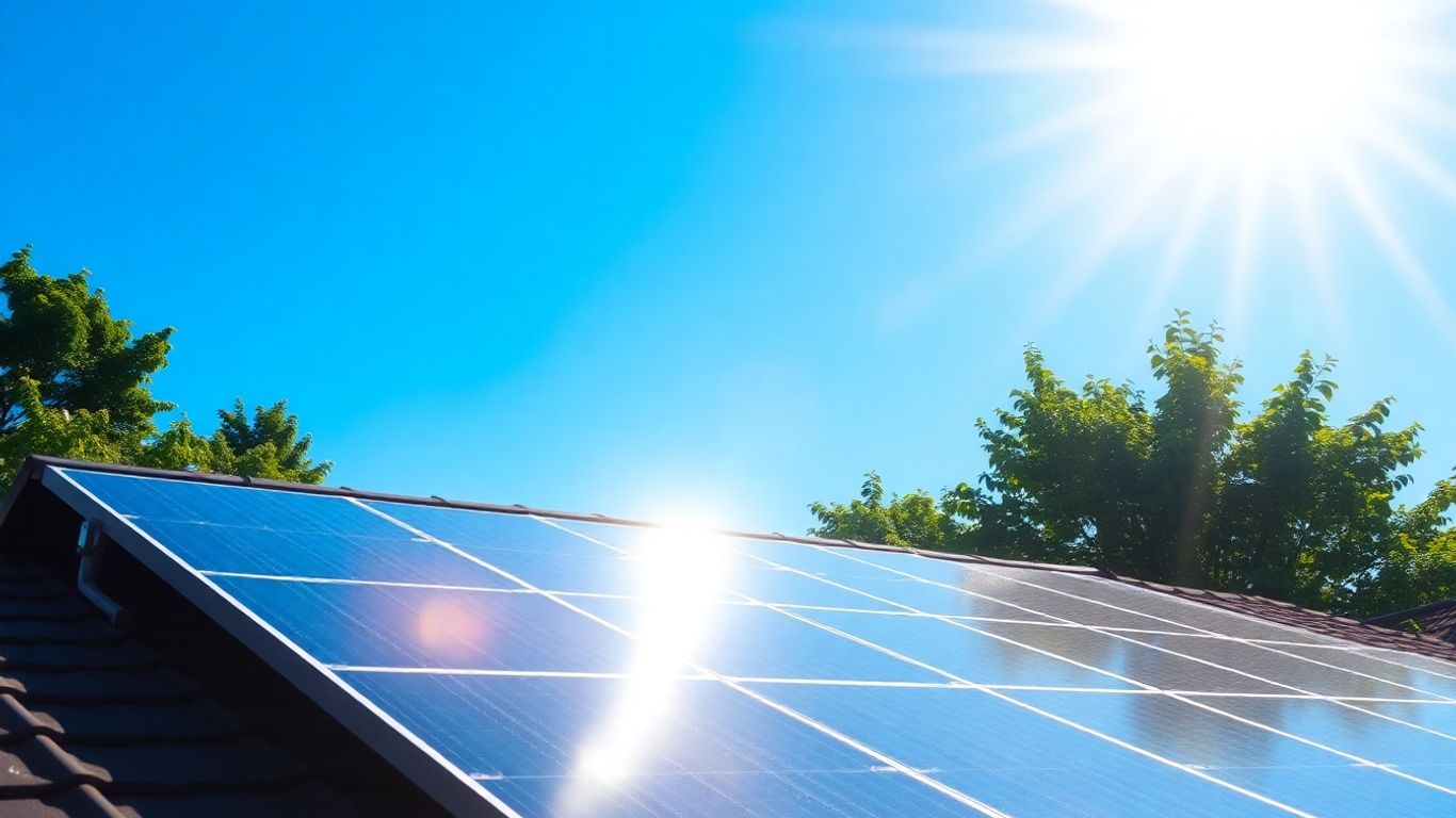 Solar panels on a sunny roof.