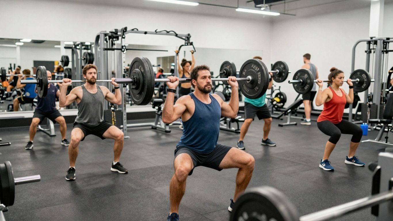 People working out at a modern 24 Hour Fitness gym.