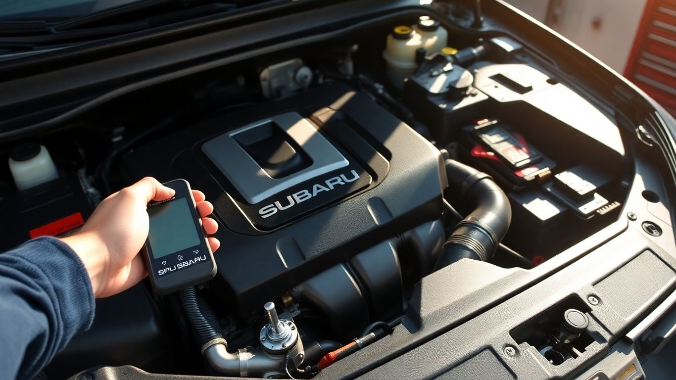 Subaru engine maintenance with advanced technology tools.