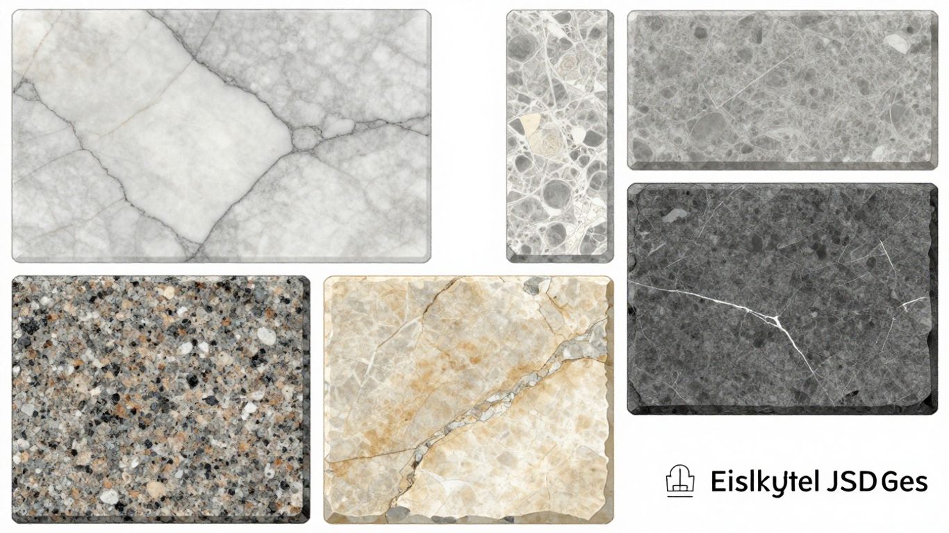 Natural stone surfaces sketch with varied textures and colors.