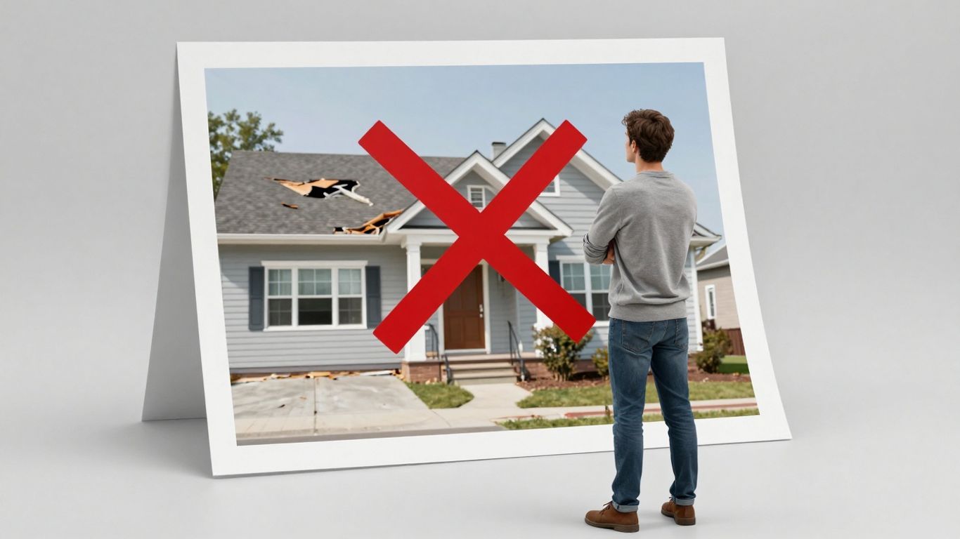 Casa inhabitada con marca de X roja.