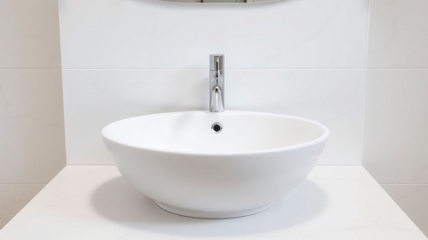 Modern bathroom wash basin sink with chrome faucet.