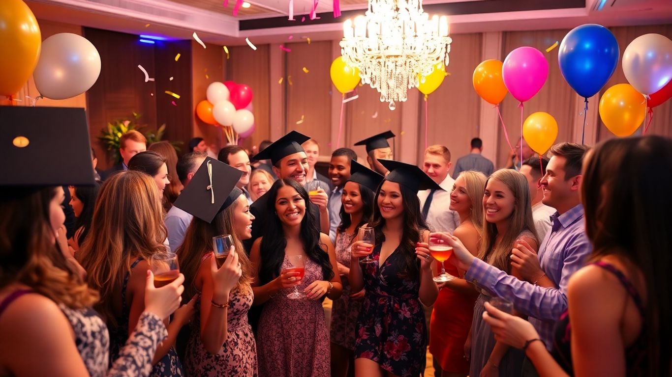 Graduation party venues in Dallas with happy guests celebrating.