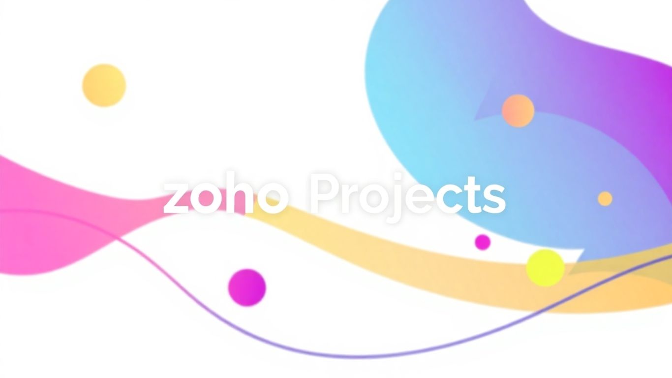 Zoho Projects logo with abstract colorful elements.