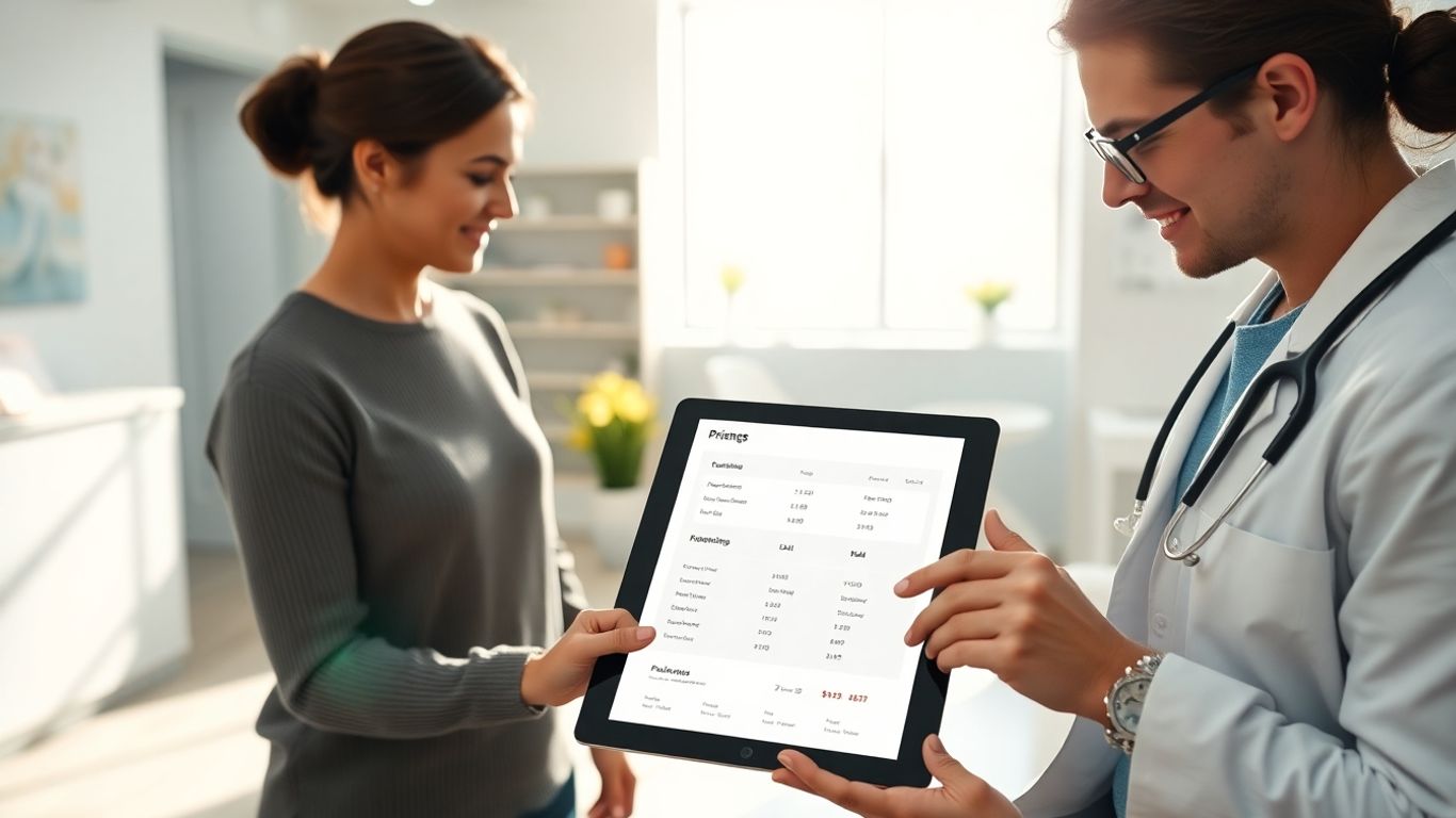 Clinică modernă cu prețuri transparente afișate.